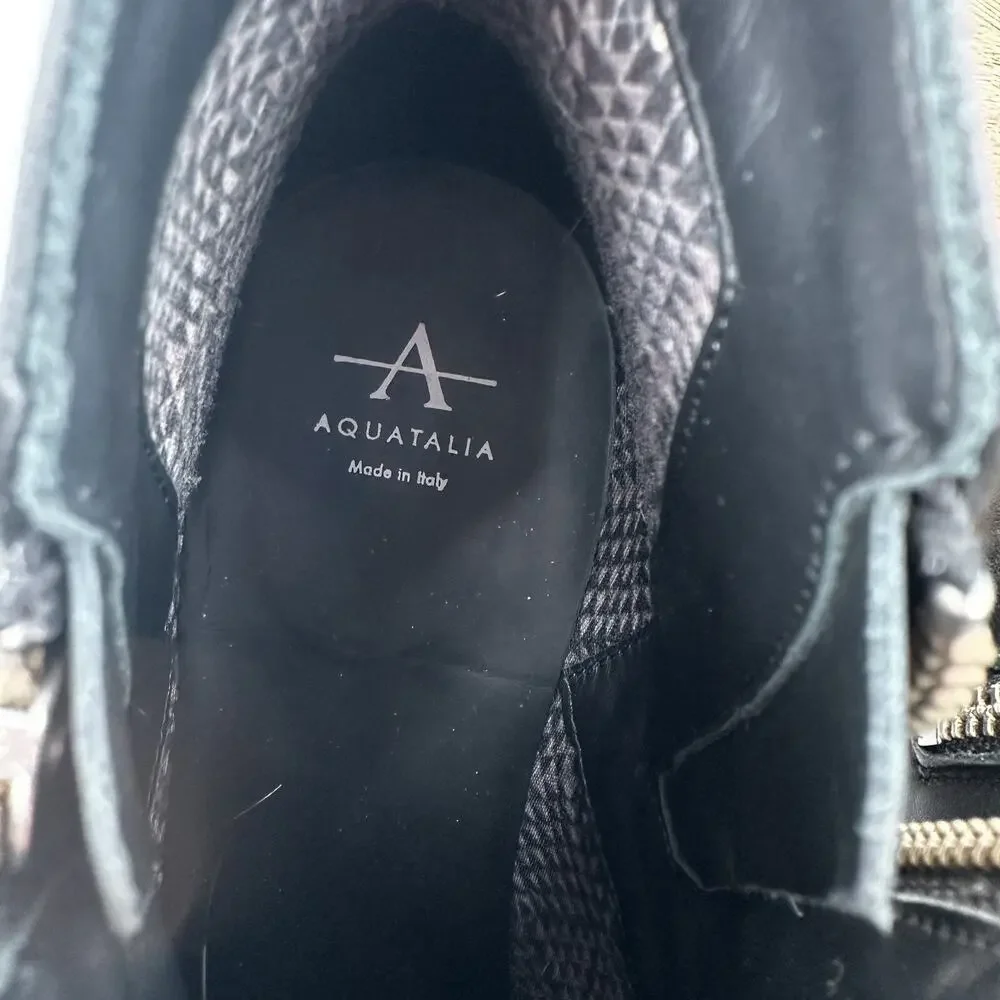 Aquatalia Boots Womens 9.5 Black Leather Fantina Weatherproof‎ Dual Zip Bootie